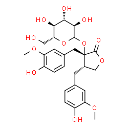 ChemSpider 2D Image | (3S,4S)-3,4-Bis(4-hydroxy-3-methoxybenzyl)-2-oxotetrahydro-3-furanyl D-glucopyranoside | C26H32O12