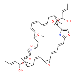 ChemSpider 2D Image | 12,28-Bis[(4E)-3-hydroxy-2-methyl-4-hexen-2-yl]-20-methoxy-7,13,17,29,33-pentaoxa-34,35-diazatetracyclo[29.2.1.1~15,18~.0~6,8~]pentatriaconta-1(34),2,4,9,15,18(35),21,23,25,31-decaene-14,30-dione | C43H54N2O10