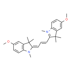 ChemSpider 2D Image | 5-Methoxy-2-[(1E,3E)-3-(5-methoxy-1,3,3-trimethyl-1,3-dihydro-2H-indol-2-ylidene)-1-propen-1-yl]-1,3,3-trimethyl-3H-indolium | C27H33N2O2