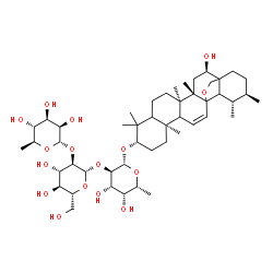ChemSpider 2D Image | (3beta,5xi,9xi,13xi,16alpha,17xi,18xi)-16-Hydroxy-13,28-epoxyurs-11-en-3-yl 6-deoxy-alpha-L-mannopyranosyl-(1->2)-beta-D-glucopyranosyl-(1->2)-6-deoxy-beta-D-galactopyranoside | C48H78O16