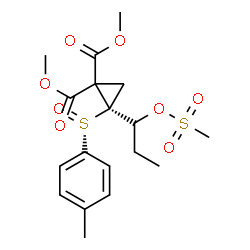 ChemSpider 2D Image | Dimethyl (2R)-2-[(S)-(4-methylphenyl)sulfinyl]-2-{(1S)-1-[(methylsulfonyl)oxy]propyl}-1,1-cyclopropanedicarboxylate | C18H24O8S2