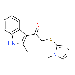 ChemSpider 2D Image | 1-(2-Methyl-1H-indol-3-yl)-2-(4-methyl-4H-[1,2,4]triazol-3-ylsulfanyl)-ethanone | C14H14N4OS