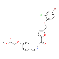 ChemSpider 2D Image | Methyl {4-[(Z)-({5-[(4-bromo-2-chlorophenoxy)methyl]-2-furoyl}hydrazono)methyl]phenoxy}acetate | C22H18BrClN2O6