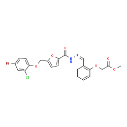ChemSpider 2D Image | Methyl {2-[(Z)-({5-[(4-bromo-2-chlorophenoxy)methyl]-2-furoyl}hydrazono)methyl]phenoxy}acetate | C22H18BrClN2O6