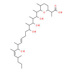 ChemSpider 2D Image | 2-{5-Methyl-6-[(10E,14Z)-3,5,7,13-tetrahydroxy-4,6,12,14,16-pentamethyl-10,14-nonadecadien-2-yl]tetrahydro-2H-pyran-2-yl}propanoic acid | C33H60O7