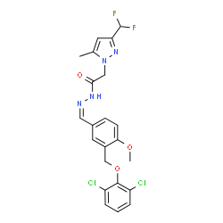 ChemSpider 2D Image | N'-[(Z)-{3-[(2,6-Dichlorophenoxy)methyl]-4-methoxyphenyl}methylene]-2-[3-(difluoromethyl)-5-methyl-1H-pyrazol-1-yl]acetohydrazide | C22H20Cl2F2N4O3