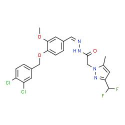 ChemSpider 2D Image | N'-[(Z)-{4-[(3,4-Dichlorobenzyl)oxy]-3-methoxyphenyl}methylene]-2-[3-(difluoromethyl)-5-methyl-1H-pyrazol-1-yl]acetohydrazide | C22H20Cl2F2N4O3