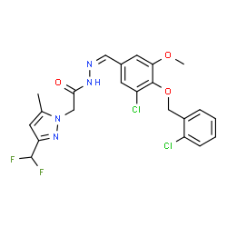 ChemSpider 2D Image | N'-[(Z)-{3-Chloro-4-[(2-chlorobenzyl)oxy]-5-methoxyphenyl}methylene]-2-[3-(difluoromethyl)-5-methyl-1H-pyrazol-1-yl]acetohydrazide | C22H20Cl2F2N4O3