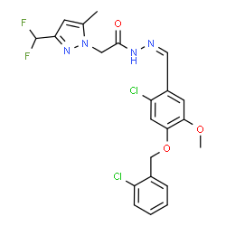 ChemSpider 2D Image | N'-[(Z)-{2-Chloro-4-[(2-chlorobenzyl)oxy]-5-methoxyphenyl}methylene]-2-[3-(difluoromethyl)-5-methyl-1H-pyrazol-1-yl]acetohydrazide | C22H20Cl2F2N4O3