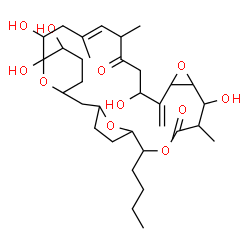 ChemSpider 2D Image | (20E)-7-Butyl-11,16,23,24,25-pentahydroxy-10,19,21-trimethyl-15-methylene-8,13,28,29-tetraoxatetracyclo[22.3.1.1~3,6~.0~12,14~]nonacos-20-ene-9,18-dione | C33H52O11