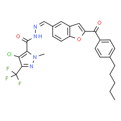 ChemSpider 2D Image | 4-Chloro-1-methyl-N'-{(Z)-[2-(4-pentylbenzoyl)-1-benzofuran-5-yl]methylene}-3-(trifluoromethyl)-1H-pyrazole-5-carbohydrazide | C27H24ClF3N4O3