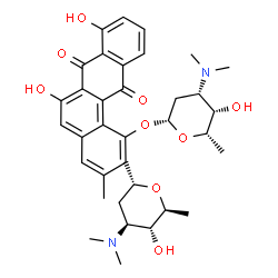 ChemSpider 2D Image | (1R)-1,5-Anhydro-2,3,6-trideoxy-1-(6,8-dihydroxy-3-methyl-7,12-dioxo-1-{[2,3,6-trideoxy-3-(dimethylamino)-beta-L-lyxo-hexopyranosyl]oxy}-7,12-dihydro-2-tetraphenyl)-3-(dimethylamino)-L-arabino-hexitol | C35H42N2O9