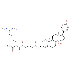 ChemSpider 2D Image | (3beta)-3-{[5-({(1S)-1-Carboxy-4-[(diaminomethylene)amino]butyl}amino)-5-oxopentanoyl]oxy}-14-hydroxybufa-4,20,22-trienolide | C35H50N4O8