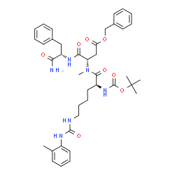 ChemSpider 2D Image | Benzyl (3S)-4-{[(2S)-1-amino-1-oxo-3-phenyl-2-propanyl]amino}-3-{methyl[(2S)-6-{[(2-methylphenyl)carbamoyl]amino}-2-({[(2-methyl-2-propanyl)oxy]carbonyl}amino)hexanoyl]amino}-4-oxobutanoate (non-prefe
rred name) | C40H52N6O8