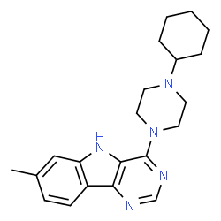 ChemSpider 2D Image | 4-(4-Cyclohexyl-1-piperazinyl)-7-methyl-5H-pyrimido[5,4-b]indole | C21H27N5