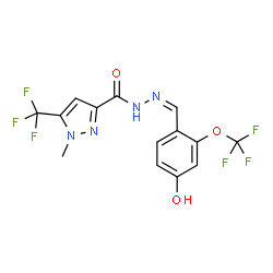ChemSpider 2D Image | N'-{(Z)-[4-Hydroxy-2-(trifluoromethoxy)phenyl]methylene}-1-methyl-5-(trifluoromethyl)-1H-pyrazole-3-carbohydrazide | C14H10F6N4O3