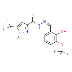 ChemSpider 2D Image | N'-{(Z)-[2-Hydroxy-3-(trifluoromethoxy)phenyl]methylene}-1-methyl-5-(trifluoromethyl)-1H-pyrazole-3-carbohydrazide | C14H10F6N4O3