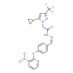 ChemSpider 2D Image | 2-[5-Cyclopropyl-3-(trifluoromethyl)-1H-pyrazol-1-yl]-N'-[(Z)-{4-[(3-nitro-2-pyridinyl)oxy]phenyl}methylene]acetohydrazide | C21H17F3N6O4