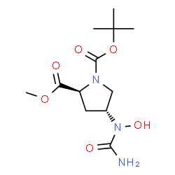 ChemSpider 2D Image | 2-Methyl 1-(2-methyl-2-propanyl) (2S,4R)-4-[carbamoyl(hydroxy)amino]-1,2-pyrrolidinedicarboxylate | C12H21N3O6