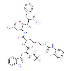 ChemSpider 2D Image | N-(2,2-Dimethylpropanoyl)-L-tryptophyl-N~6~-[(2-methylphenyl)carbamoyl]-L-lysyl-L-alpha-aspartyl-Nalpha-methyl-L-phenylalaninamide | C44H56N8O8