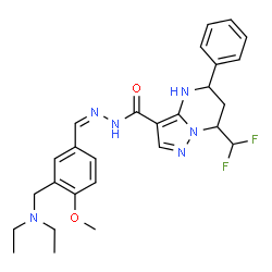 ChemSpider 2D Image | N'-[(Z)-{3-[(Diethylamino)methyl]-4-methoxyphenyl}methylene]-7-(difluoromethyl)-5-phenyl-4,5,6,7-tetrahydropyrazolo[1,5-a]pyrimidine-3-carbohydrazide | C27H32F2N6O2