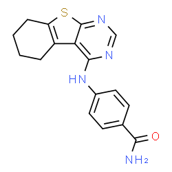 ChemSpider 2D Image | 4-(5,6,7,8-tetrahydro[1]benzothieno[2,3-d]pyrimidin-4-ylamino)benzamide | C17H16N4OS