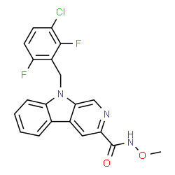 ChemSpider 2D Image | 9-(3-Chloro-2,6-difluorobenzyl)-N-methoxy-9H-beta-carboline-3-carboxamide | C20H14ClF2N3O2