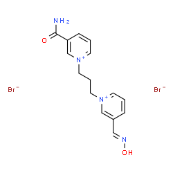 ChemSpider 2D Image | 3-Carbamoyl-1-(3-{3-[(E)-(hydroxyimino)methyl]-1-pyridiniumyl}propyl)pyridinium dibromide | C15H18Br2N4O2