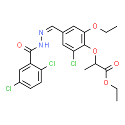 ChemSpider 2D Image | Ethyl 2-(2-chloro-4-{(Z)-[(2,5-dichlorobenzoyl)hydrazono]methyl}-6-ethoxyphenoxy)propanoate | C21H21Cl3N2O5