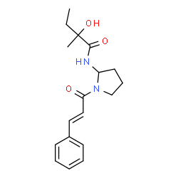 ChemSpider 2D Image | 2-Hydroxy-2-methyl-N-{1-[(2E)-3-phenyl-2-propenoyl]-2-pyrrolidinyl}butanamide | C18H24N2O3