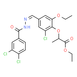 ChemSpider 2D Image | Ethyl 2-(2-chloro-4-{(Z)-[(3,4-dichlorobenzoyl)hydrazono]methyl}-6-ethoxyphenoxy)propanoate | C21H21Cl3N2O5