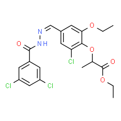 ChemSpider 2D Image | Ethyl 2-(2-chloro-4-{(Z)-[(3,5-dichlorobenzoyl)hydrazono]methyl}-6-ethoxyphenoxy)propanoate | C21H21Cl3N2O5