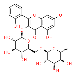 ChemSpider 2D Image | 5,7-Dihydroxy-2-(2-hydroxyphenyl)-4-oxo-4H-chromen-3-yl 6-O-(6-deoxy-alpha-D-mannopyranosyl)-beta-L-glucopyranoside | C27H30O15