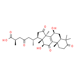 ChemSpider 2D Image | (7beta,12beta,25R)-7,12-Dihydroxy-3,11,15,23-tetraoxolanost-8-en-26-oic acid | C30H42O8