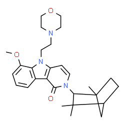 ChemSpider 2D Image | 6-Methoxy-5-[2-(4-morpholinyl)ethyl]-2-(1,3,3-trimethylbicyclo[2.2.1]hept-2-yl)-2,5-dihydro-1H-pyrido[4,3-b]indol-1-one | C28H37N3O3