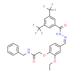 ChemSpider 2D Image | N-Benzyl-2-{4-[(Z)-{[3,5-bis(trifluoromethyl)benzoyl]hydrazono}methyl]-2-ethoxyphenoxy}acetamide | C27H23F6N3O4
