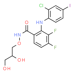 ChemSpider 2D Image | 2-[(2-Chloro-4-iodophenyl)amino]-N-(2,3-dihydroxypropoxy)-3,4-difluorobenzamide | C16H14ClF2IN2O4