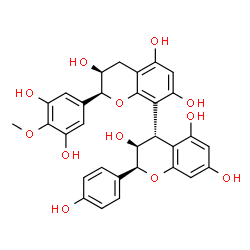 ChemSpider 2D Image | (2S,2'S,3S,3'S,4S)-2'-(3,5-Dihydroxy-4-methoxyphenyl)-2-(4-hydroxyphenyl)-3,3',4,4'-tetrahydro-2H,2'H-4,8'-bichromene-3,3',5,5',7,7'-hexol | C31H28O12