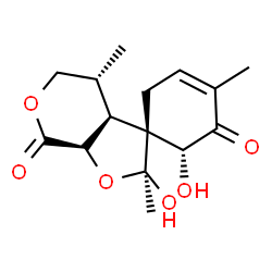 ChemSpider 2D Image | (1R,2R,2'S,3a'S,4'R,7a'R)-2,2'-Dihydroxy-2',4,4'-trimethyl-3a',4',5',7a'-tetrahydro-3H,7'H-spiro[cyclohex-4-ene-1,3'-furo[2,3-c]pyran]-3,7'-dione | C15H20O6