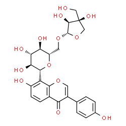 ChemSpider 2D Image | (1R)-1,5-Anhydro-6-O-[(2S,3S,4S)-3,4-dihydroxy-4-(hydroxymethyl)tetrahydro-2-furanyl]-1-[7-hydroxy-3-(4-hydroxyphenyl)-4-oxo-4H-chromen-8-yl]-L-glucitol | C26H28O13