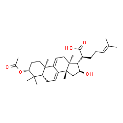 ChemSpider 2D Image | (3alpha,5beta,10alpha,13alpha,14beta,16beta,17alpha,20S)-3-Acetoxy-16-hydroxylanosta-7,9(11),24-trien-21-oic acid | C32H48O5