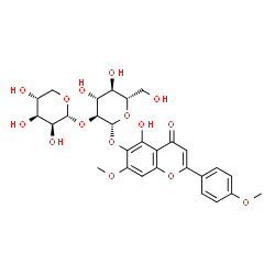 ChemSpider 2D Image | 5-Hydroxy-7-methoxy-2-(4-methoxyphenyl)-4-oxo-4H-chromen-6-yl 2-O-alpha-D-lyxopyranosyl-beta-L-glucopyranoside | C28H32O15