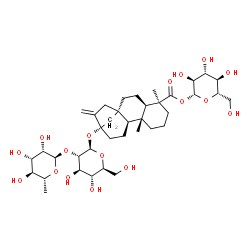 ChemSpider 2D Image | 1-O-[(8alpha,13alpha)-13-{[2-O-(6-Deoxy-alpha-D-mannopyranosyl)-beta-L-glucopyranosyl]oxy}-19-oxokaur-16-en-19-yl]-beta-L-glucopyranose | C38H60O17