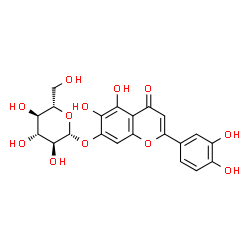 ChemSpider 2D Image | 2-(3,4-Dihydroxyphenyl)-5,6-dihydroxy-4-oxo-4H-chromen-7-yl beta-L-glucopyranoside | C21H20O12