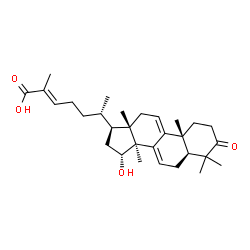 ChemSpider 2D Image | (5beta,10alpha,13alpha,14beta,15beta,17alpha,20S,24E)-15-Hydroxy-3-oxolanosta-7,9(11),24-trien-26-oic acid | C30H44O4