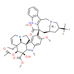 ChemSpider 2D Image | Methyl (3alpha,4alpha)-4-acetoxy-15-[(12R,14S,16S)-16-(1,1-difluoroethyl)-12-(methoxycarbonyl)-1,10-diazatetracyclo[12.3.1.0~3,11~.0~4,9~]octadeca-3(11),4,6,8-tetraen-12-yl]-3-hydroxy-16-methoxy-1-met
hyl-6,7-didehydroaspidospermidine-3-carboxylate | C45H54F2N4O8