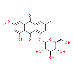 ChemSpider 2D Image | 8-Hydroxy-6-methoxy-3-methyl-9,10-dioxo-9,10-dihydro-1-anthracenyl L-glucopyranoside | C22H22O10