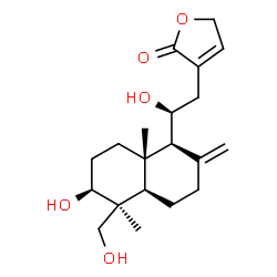 ChemSpider 2D Image | 3-{(2S)-2-Hydroxy-2-[(1S,4aR,5S,6S,8aS)-6-hydroxy-5-(hydroxymethyl)-5,8a-dimethyl-2-methylenedecahydro-1-naphthalenyl]ethyl}-2(5H)-furanone | C20H30O5