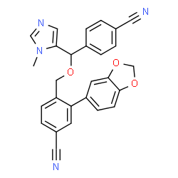 ChemSpider 2D Image | 3-(1,3-Benzodioxol-5-yl)-4-{[(4-cyanophenyl)(1-methyl-1H-imidazol-5-yl)methoxy]methyl}benzonitrile | C27H20N4O3