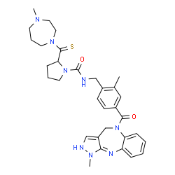 ChemSpider 2D Image | 2-[(4-Methyl-1,4-diazepan-1-yl)carbonothioyl]-N-{2-methyl-4-[(1-methyl-2,4-dihydropyrazolo[3,4-b][1,5]benzodiazepin-5(1H)-yl)carbonyl]benzyl}-1-pyrrolidinecarboxamide | C32H40N8O2S
